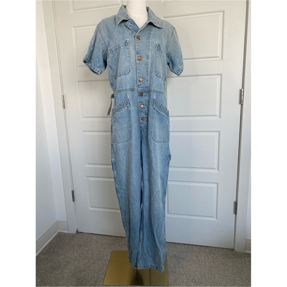 Etica Andi Denim Utility Jumpsuit Light Wash Blue EW42178441 Small